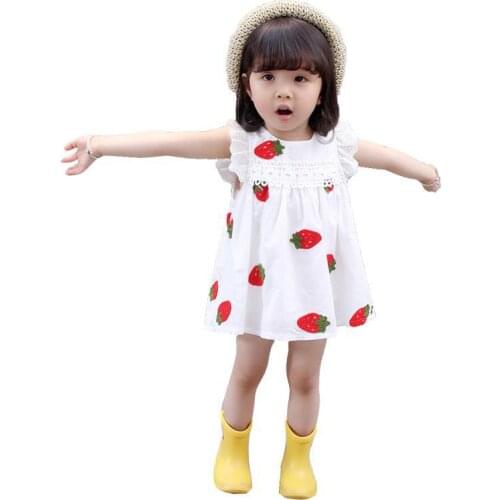 Baby Girls Dress 2020 New Summer Strawberry Cute Baby Girl Clothes White O-neck Newborn Princess Dresses 1 Year Birthday Costume