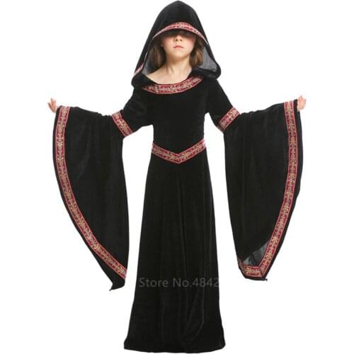 Medieval Cosplay Vampire Witch Dress Medieval Carnival Party Show Long Costume Halloween Costume Kids Girl Dress