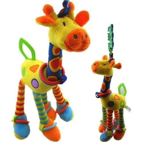 Plush Infant Baby Development Soft Giraffe Animal Handbells Rattles Handle Toys Hot Selling WIth Teether Baby Toy 50% off