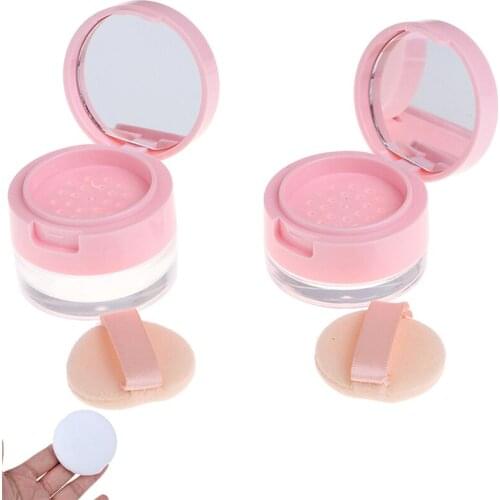 Portable Plastic Powder Box Empty Loose Powder Pot With Sieve Mirror Cosmetic Sifter Loose Jar Travel Makeup Container