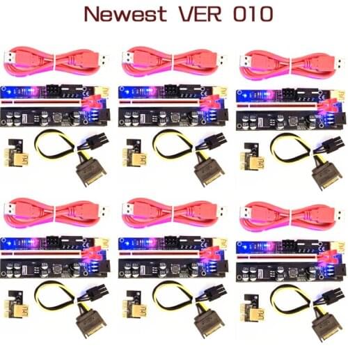 6PCS LED PCI-E PCIE Riser 010 GPU Riser PCI Express X16 For Video Card Riser PCIE X16 Extender Adapter For Bitcoin Miner Mining