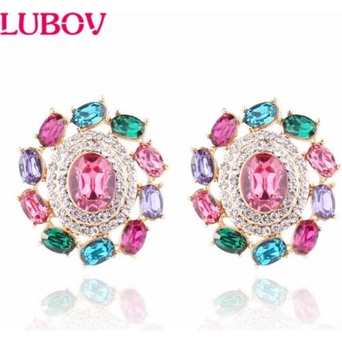 Luxury Rhinestone Inlaid Gold Color Metal Loops Stud Earrings Double Circles Pendant Dangle Earrings Women Party Jewelry 2020