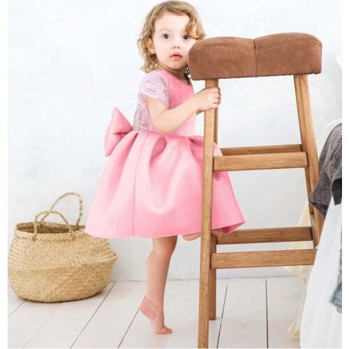 Pink & Blue Flying Sleeves Lace Bow Backless Fairy infant toodle baby Princess Dress Newborn Baby Dresses