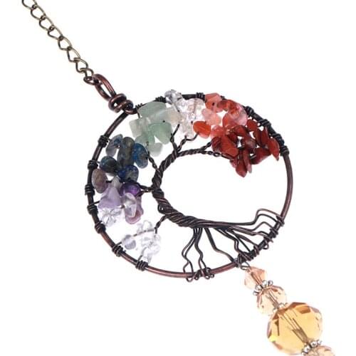 Heart Crystal Tree of Life Suncatcher Chakra Healing Stones Suncatcher Rainbow Maker Window Hanging Ornament Housewarming Gift C