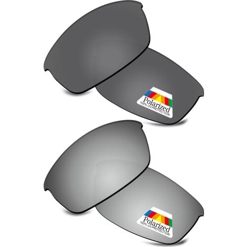 Bwake 2 Pairs Black & Silver Polarized Replacement Lenses for-Oakley Flak Jacket Sunglasses Frame