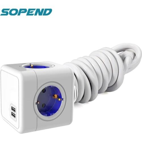 Sopend Wall Socket 1.5m Extension Cable Electric Cord Power Strip Powercube Smart Adapter Eu Plug with Usb Outlet 220 for Home