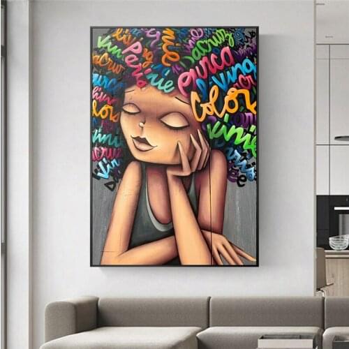 Modern Graffiti Art Canvas Paintings On The Wall African Girl Street Art Prints Pop Art Canvas Pictures For Living Room Cuadros