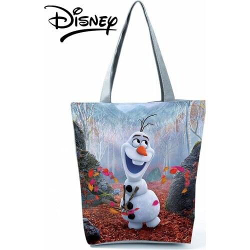 Disney Princess Shoulder Bag High Capacity Girl Shoulder Bag Eco Reusable Snowman Printed Tote Frozen Handbags Travel Beach Bag