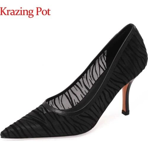 Krazing Pot nightclub fashion cow leather cozy breathable pointed toe super high heel slip on beauty lady mature women pumps L78