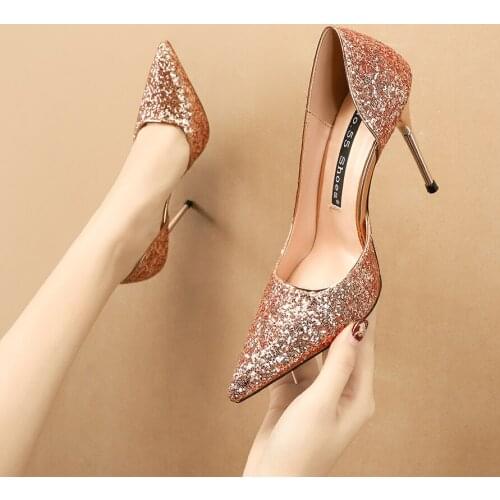 Women Pumps Sexy Wedding Shoes Bling Extreme High Heels Women Heel Shoes Gold Sequins Gradient Stiletto Ladies Shoes