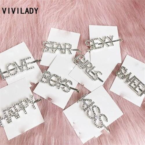 VIVILADY Imitation Crystal Letter Chic Women Barrettes Hairwear Hot Sale Charming Trendy Korean Design Star Kiss Girl Cute Clips