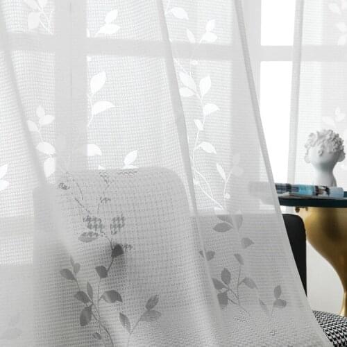 2021 White Semi-hollow Leaf Warp-knitted Curtain Finished Custom Curtains for Living Dining Room Bedroom