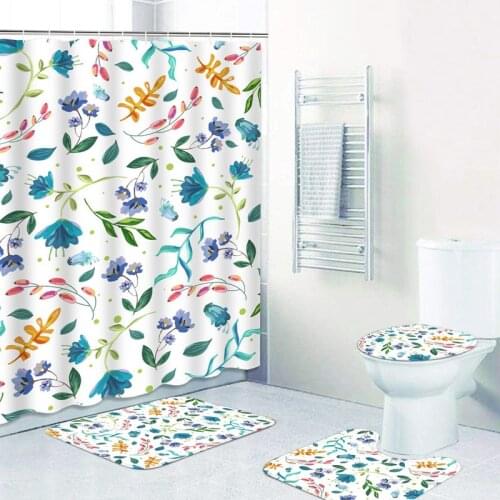 Colorful Flowers Printed Shower Curtains Set Fabric Washable Bath Curtain with Hooks Hanging Curtains for Bathroom Shower Decor