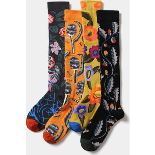 Women Christmas Harajuku Socks Women Hip Pop Style Cool Socks Winter Sock Vintage Print Colorful Knitted Long Socks