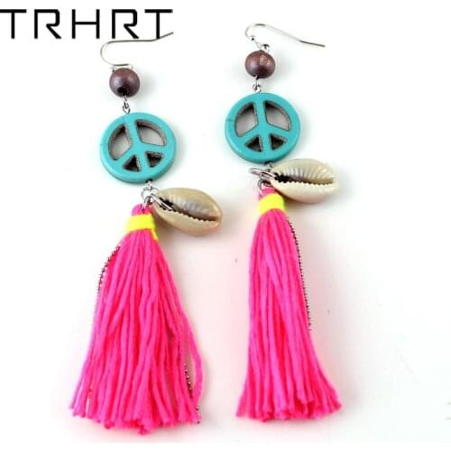 3 colors Vintage Ethnic Jewelry Charm Earrings for Women Peace Mark Drop Tassel simple Earrings for Woman Party