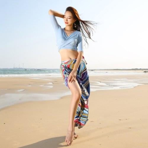 Woman Belly Dance Practice Clothes New Hip Wrap Split Skirt Dancing Training Scarf Adult Oriental Indian Bohemia Dancer Teamwear