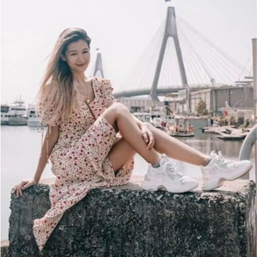 2021 Summer Designer Women V Neck Short Sleeve Drawstring Long Dress Ladies Big Size Chiffon Printed Floral Slim Vestidos Female