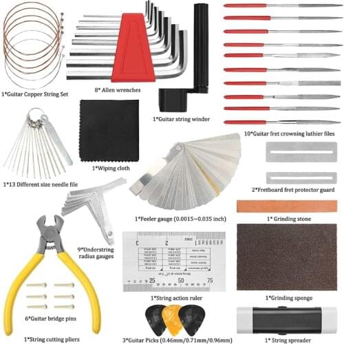 2021 54Pcs Complete Guitar Repairing Maintenance Tool Kit Guitar Repair Tools Setup Kit with Carrying Case Guitar Cleaning Care