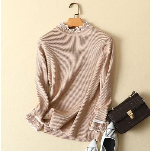 2021 Autumn New Knitted Women Sweaters And Pullovers Ruffles Slim Solid Elastic Thicken Warm Buttoming Pulls Outwear Coat Tops