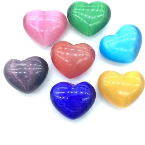 7 Colors Cats eye Stone Heart Quartz Crystal Heart Chakra Tumbled Stone Palm Stones Healing Crystal Stone DIY Jewelry Pendant