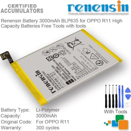 Renensin Battery 3000mAh BLP635 for OPPO R11 High Capacity Batteries Free Tools with tools