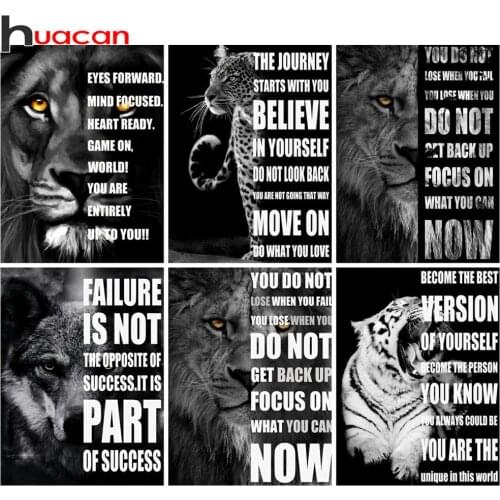 Huacan Diamond Art Painting Lion Tiger Full Square/round Mosaic Animals Black White Text Embroidery Home Decor Diamond Art