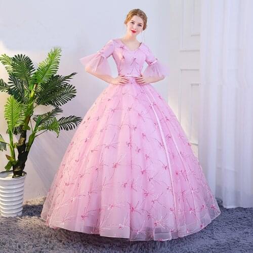 100%real 18th royal pink lace embroidery ball gown Medieval dress court queen Renaissance Gown vintage Victoria dress Belle ball