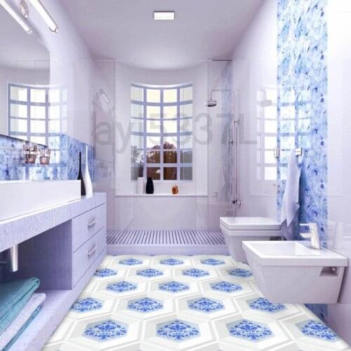 Free Shipping 3D classical kitchen bathroom floor decoration painting high-quality moisture-proof self-adhesive mural wallpaper