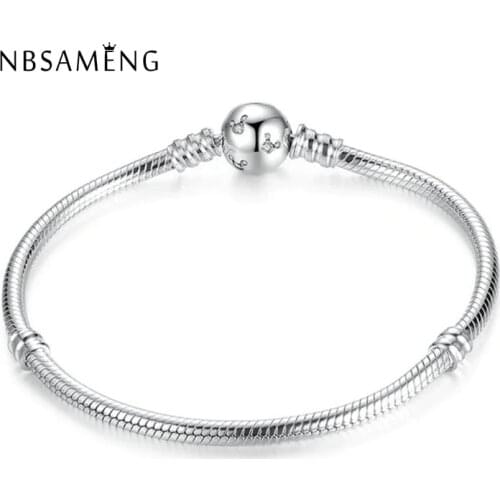 2018 Authentic 100% 925 Sterling Silver Original Moments Cartoon Mouse Snake Chain Bracelet Fit Women Pan Bangle DIY Jewelry