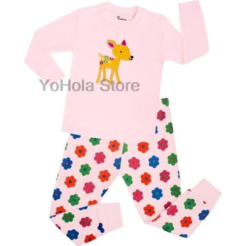 Children Pajama Girls Pyjamas Cartoon Fawn Clothes Long Sleeve Childrens Clothing Sleepwear Cotton Homewear Sets Kids Nightwear