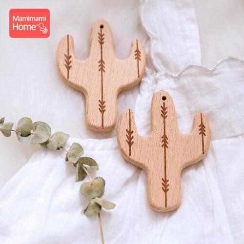 Mamihome 1pc Baby Wooden Teether Beech Pacifier Pendant Cactus Baby Wooden Rodent BPA Free Holder Teething Toys ChildenS Goods