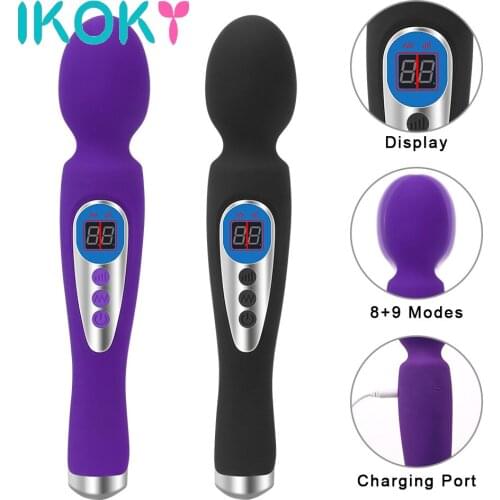 IKOKY Clitoris Nipple Stimulate G-Spot Massager AV Magic Wand Vibrating Dildo Sex Toys For Women Couples 9 Frequency 8 Modes