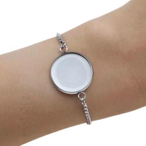 Round Blank adjustable Cabochon Stainless Steel Bracelet Base Settings Diy Cuff Bangle Bezel Trays for Jewelry Making