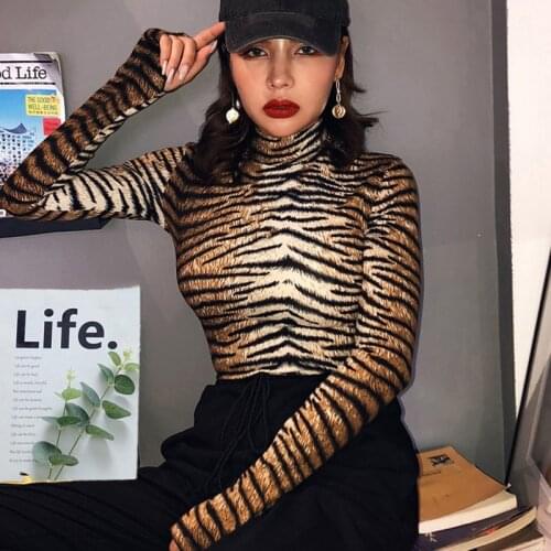Leopard Bodysuit Bodycon Skinny Body Suit Turtleneck Long Sleeve Playsuit Animal Printed Rompers Women Jumpsuit for Women Sexy
