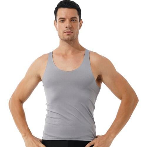 Summer Streetwear Solid Color Round Neck Casual Tank Top Sleeveless Slim Men T-shirt Thin Stretchy Undershirt Fitness Sport Vest