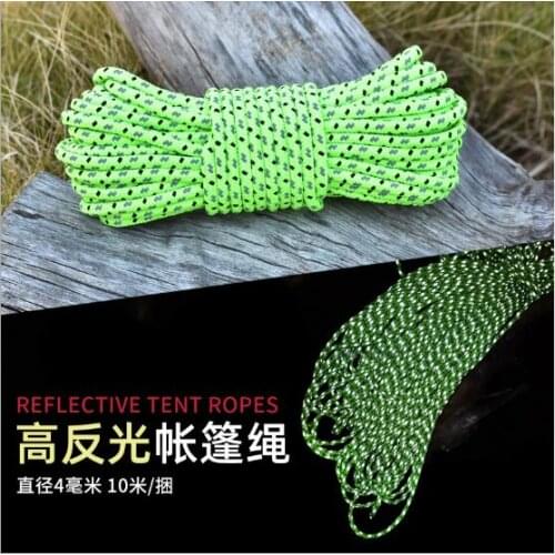 100pc/lot 10M Multifunction Tent Rope 4mm Night Reflective Tent Rope Outdoor Hiking Camping Tent Rope Clothesline Parachute Cord