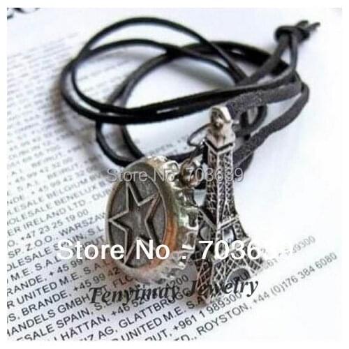 Fashion Eiffel Tower Pendant Leather Necklace 12pcs/Lot Free Shipping