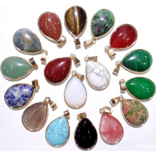 Natural Stone Agate tiger eye Turquoise Water Drop Shape Pendant Beads Lovely Jewelry Charms for diy Necklaces Jewelry Making
