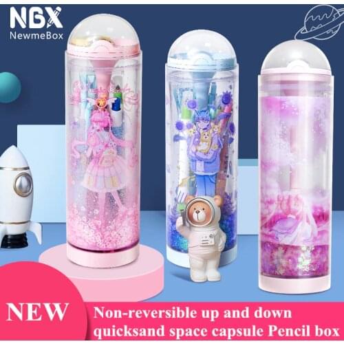 New Quicksand Space Capsule Pencil Kawaii Case Cat Dog Large Capacity Pencil Box Stationery Kpop Storage School Office Supplies