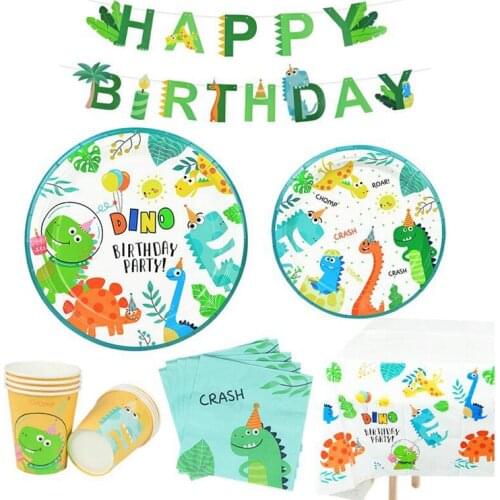Zerolife Dinosaur Zoo Theme Disposable Party Tableware Happy Birthday Party Decor Kids Paper Disposable Plate Cup Baby Shower