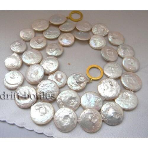 2018 New big Nature 32'' 20MM White Coin Freshwater Pearl Necklace