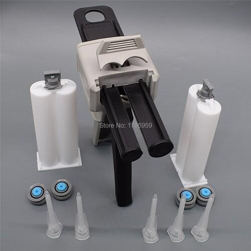 Adhesive Gun Dispenser 50ml 1:2 AB Glue Gun Manual Caulking Gun with 2pcs 50ml Empty Dual Cartridge and 5pc Static Mixing Nozzle