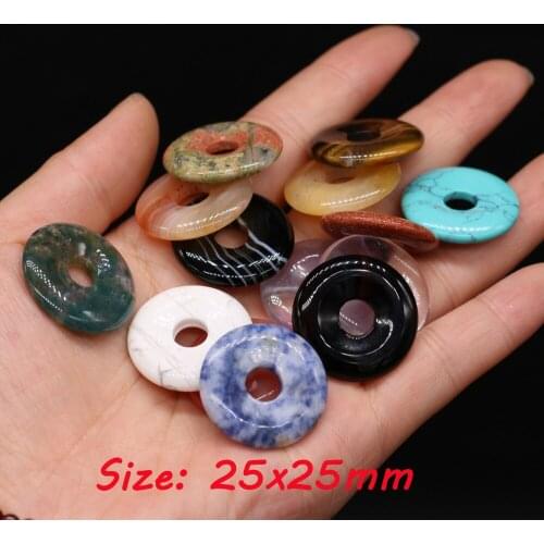 Natural Stone Big Hole Pendants Flat Round Amethysts Turquoise Crystal for Jewelry Making Women Amulet Necklace Earring Gifts