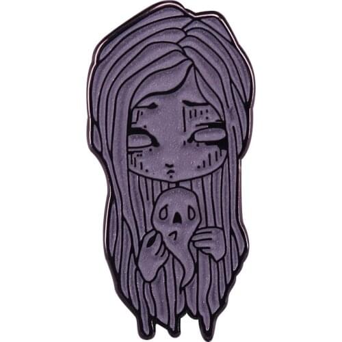 Ghost Girl Glow in The Dark Enamel Pin Oracle Card Mystic Divination Decor