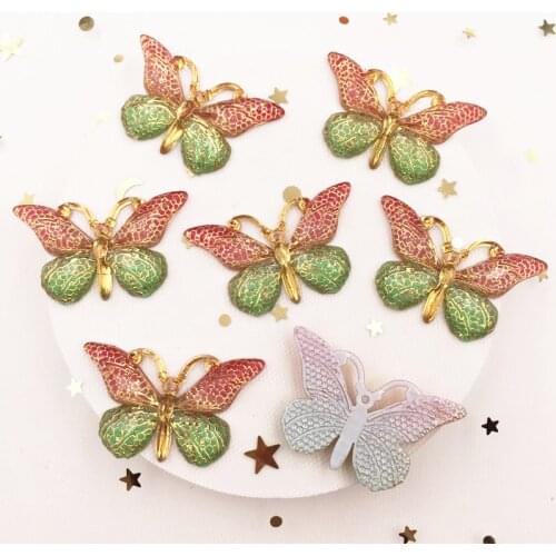 Resin Bling Colorful Crystal Butterfly Flatback Rhinestone 1 Hole Ornaments DIY Garden Accessories S14