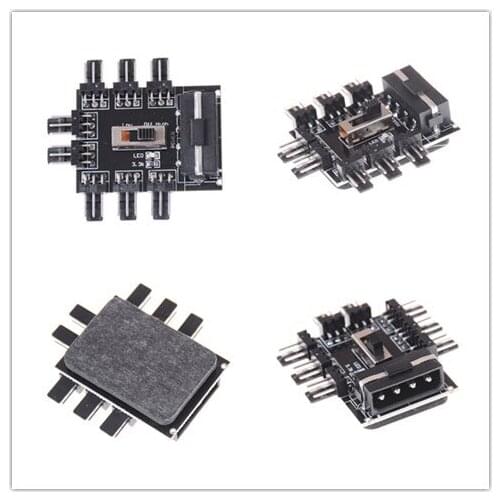 1 to 8 Way Splitter Cooler Cooling Fan Hub 3pin 12V Power Socket PCB Adapter 2 Level Speed Control PC Computer IDE Molex