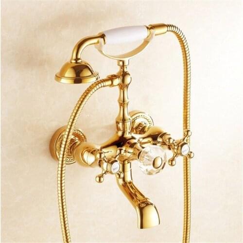 Shower Faucets Golden Bathroom Bathtub Faucet Brass Wall Mounted Telephone Style Shower Cabin Washing Machine Mixer Tap HJ-5018K