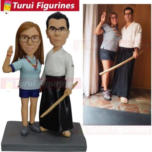 Custom head statue kungfu karate wedding figurines Custom Bobbleheads dolls karate figurines for cakes toppers Personal Sculptur