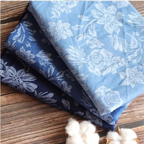Stretch Jacquard Denim Fabric By The Meter for Pants Dress Skirt Clothing Sewing Thickened Cotton Flower Soft Elasticity Cloth