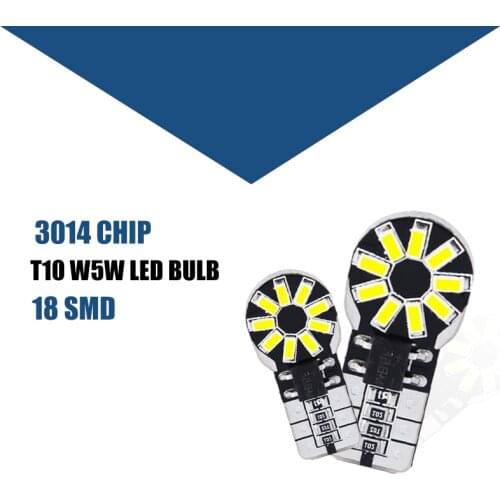 T10 W5W 3014 Chips LED Light 12V 6000K 168 194 Interior Lights Auto Bulbs Signal Lamp Dome Reading License Plate Light 18SMD